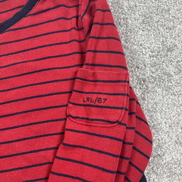 Lauren Ralph Lauren T Shirt Womens Medium Nautical Stripe Pocket Red Blouse - Picture 4 of 13